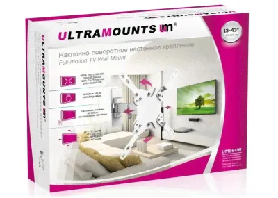 Кронштейн Ultramounts UM 864W 13"- 42" Настеннный/Поворот Белый-0