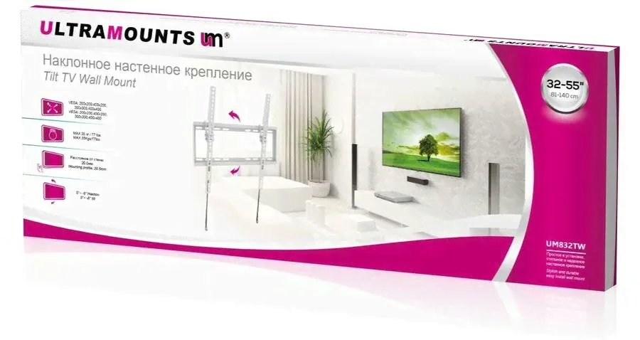 TVS Кронштейн для телевизора Ultramounts UM 832TW белый 32"-55" макс.35кг настенный наклон подставка/крепление-2